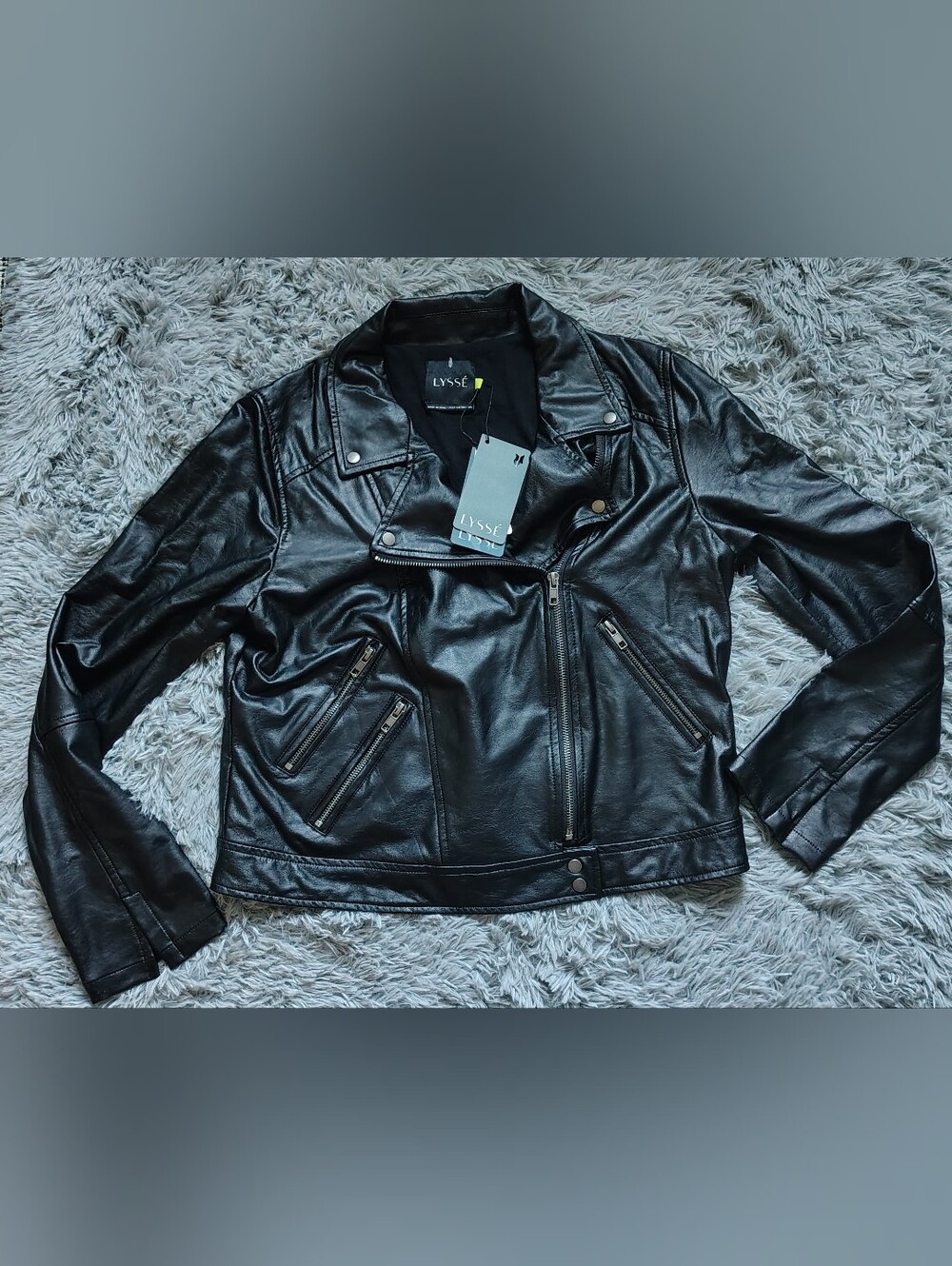 Lysse Black Vegan Leather Moto Biker Jacket Size Large NWT